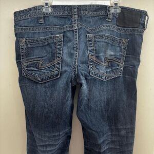 Silver Nash Heritage Jeans Mens 38x34 Straight Leg Denim Dark Wash Blue Stretch